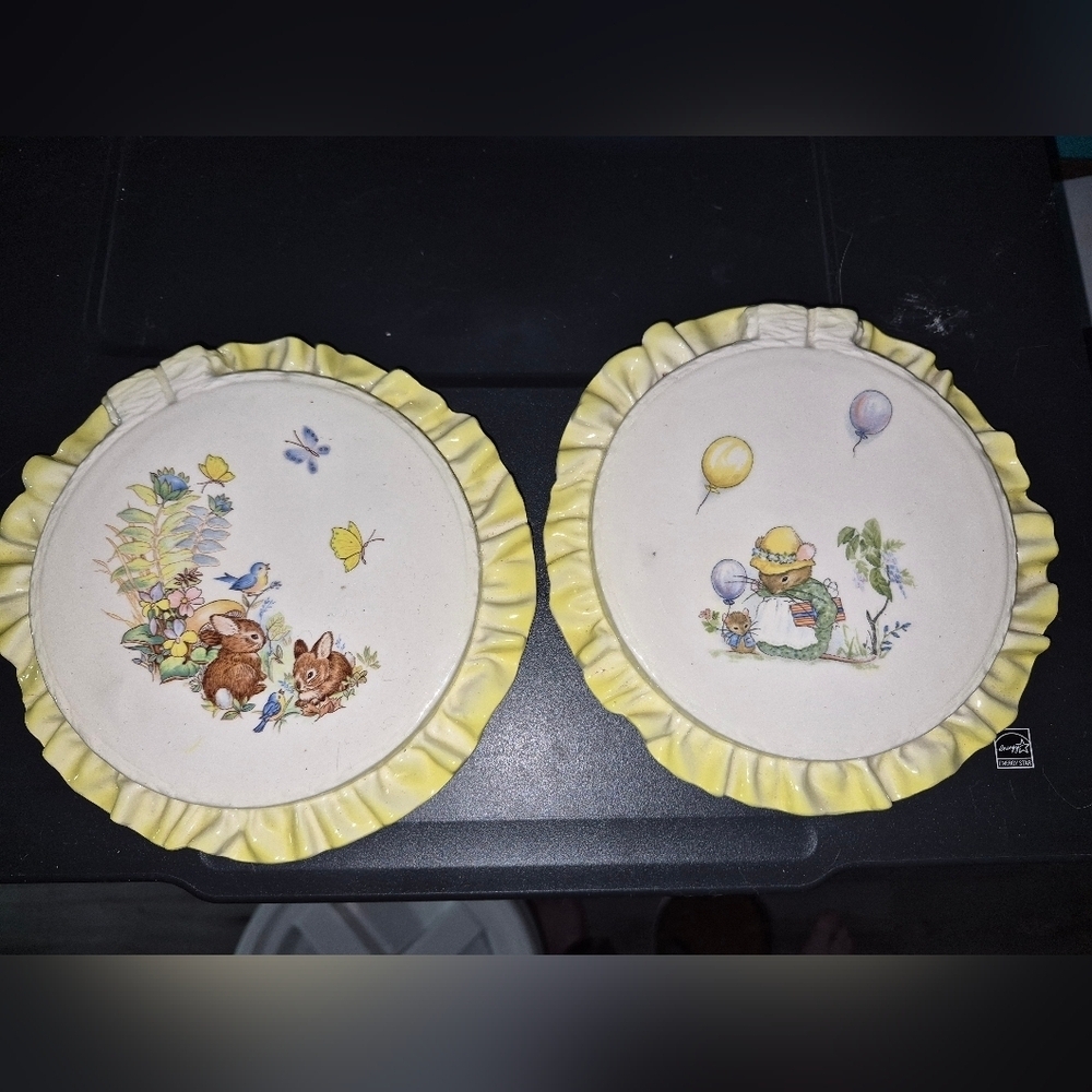 Vintage Yellow Rabbit Ceramic Wall Plaques